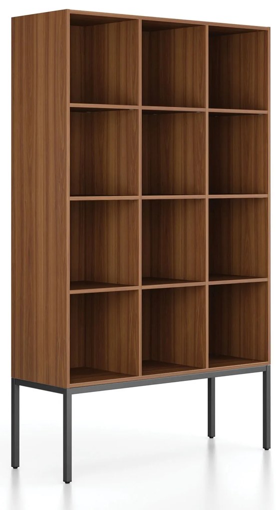 Regál FRAME, s čiernou podnožou, 1299 x 450 x 2185 mm, orech