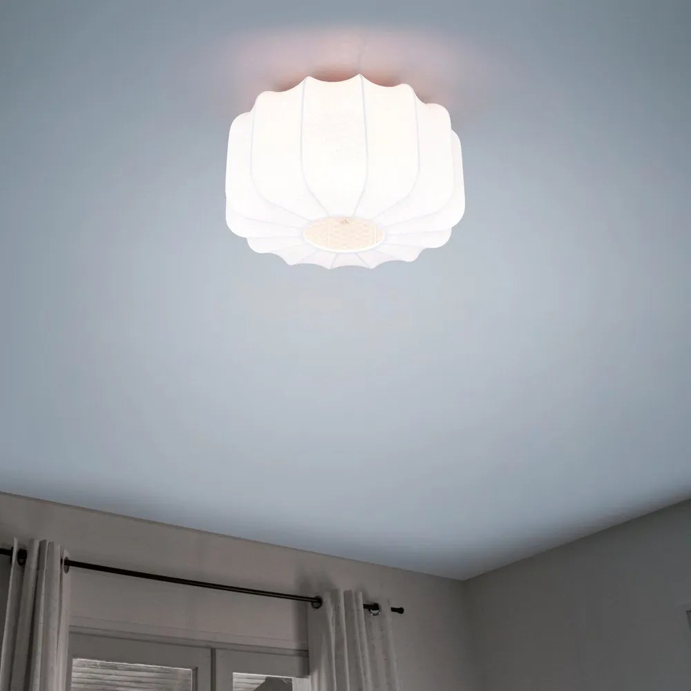 Biele kovové stropné svietidlo s textilným tienidlom ø 40 cm Madleine – Reality