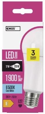 EMOS LED žiarovka CLASSIC E27, A67, 17W, 1900lm, 6500K, studená biela, biela
