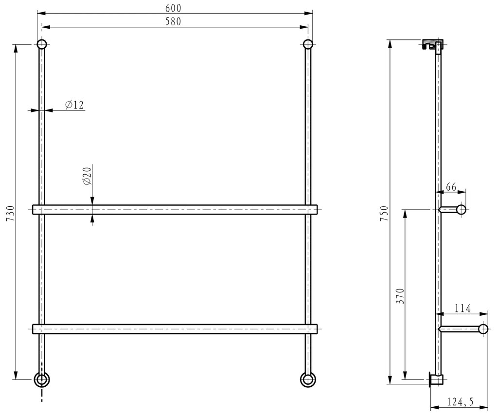 Sapho Sapho, Závesný držiak uterákov na sprchovú zástenu 600x730x125mm, čierna mat, 1301-09B