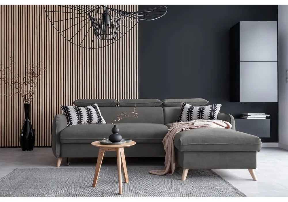 Tmavosivá zamatová rozkladacia rohová pohovka (pravý roh) Sweet Harmony – Miuform