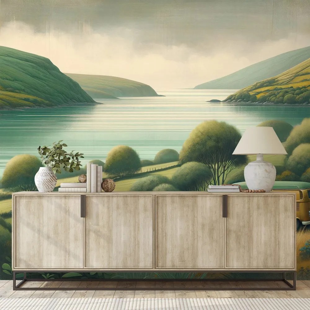 Samolepiaca tapeta retro dodávka v malebnej krajine