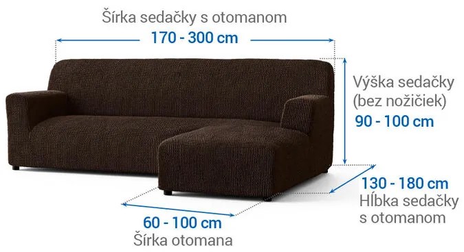 Bielastické poťahy COSTINA tabaková sedačka s otomanom vpravo (š. 170 - 300 cm)