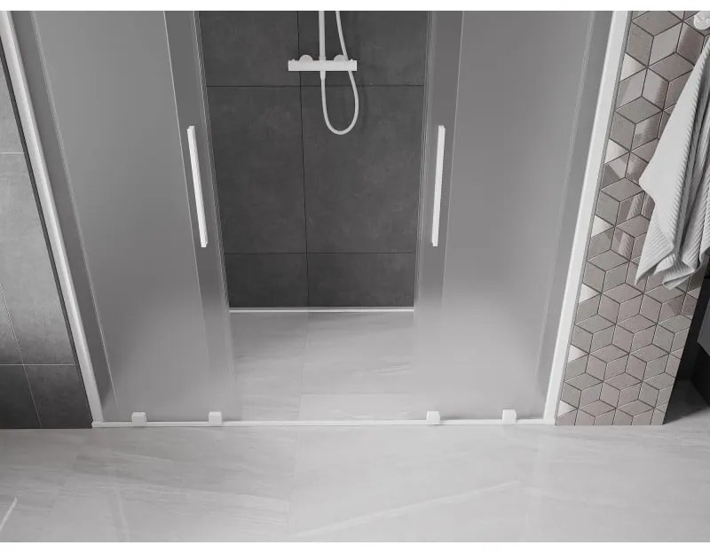 Mexen Velar Duo, posuvné sprchové dvere do otvoru 170 cm, 8mm sklo námraza, biela matná, 871-170-000-32-20