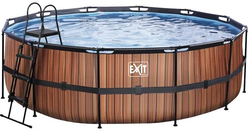 Nadzemný bazén rámový EXIT Wood Pool ø450 x 122 cm design drevo s pieskovou filtráciou a rebríkom