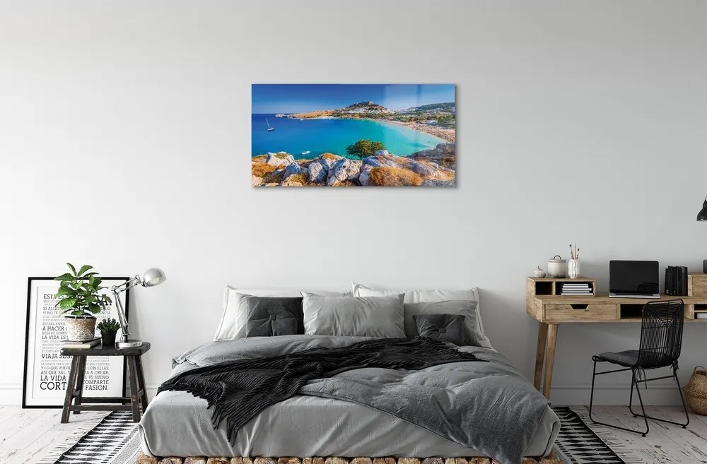 Sklenený obraz Grécko pobrežie beach panorama 100x50 cm 2 Prívesky