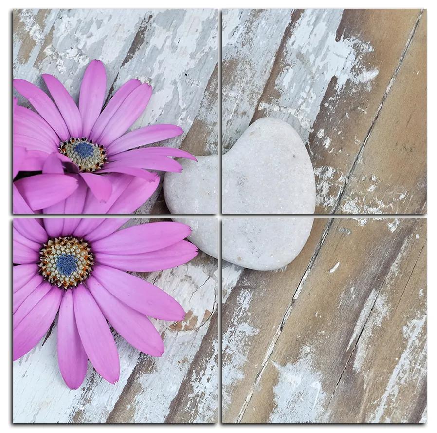 Obraz na plátne - Kvety a kamenné srdce - štvorec 383D (100x100 cm)