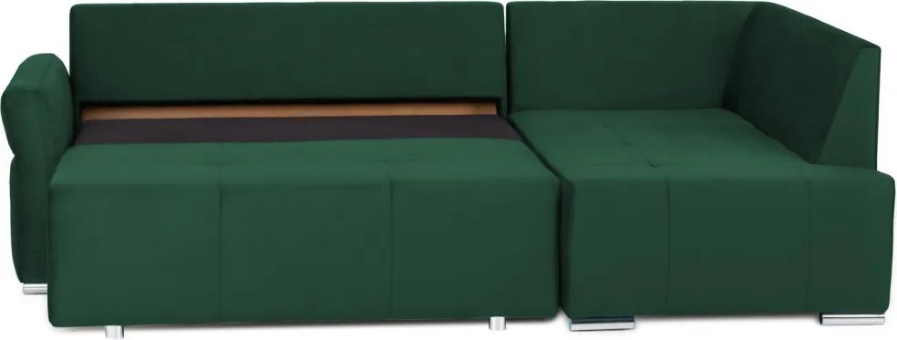 Rohová sedačka na trvalé spanie Island, tmavo zelená látka, pravý roh