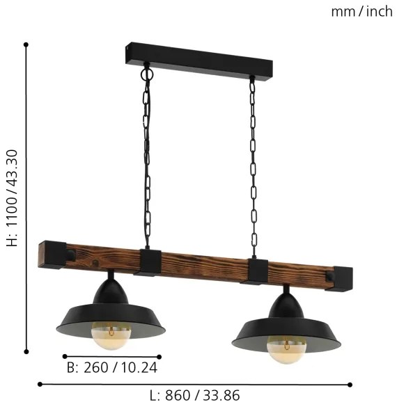 Eglo 44085 - Luster na reťazi OLDBURY 2xE27/60W/230V