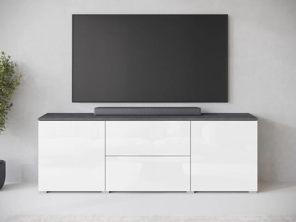 TV skrinka Sawoti 181, Farby: matera / biely lesk, Osvetlenie: osvetlenie LED biele