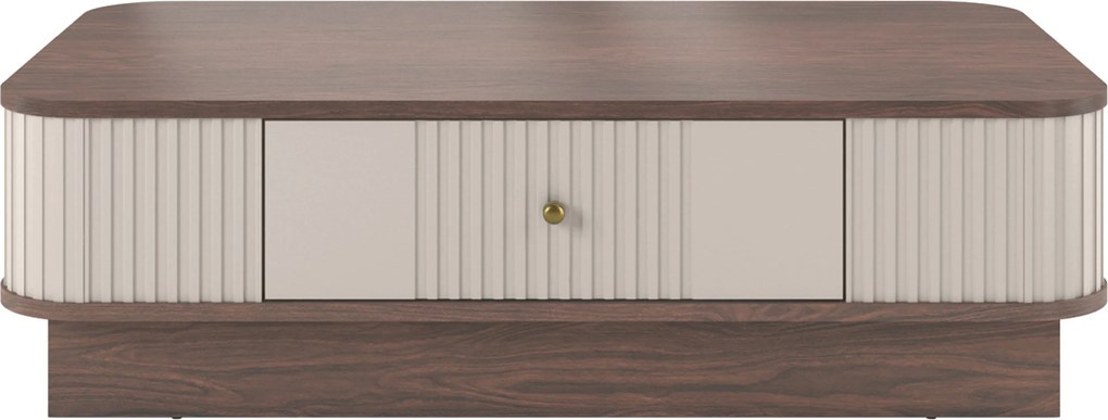 Kávový stolík Vesper 103x60 cm so zásuvkou na sokli - kasmír / orech / zlatá úchytka