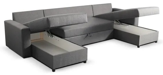 Rozkladacia sedacia súprava do U JANISE s úložným priestorom, sivá