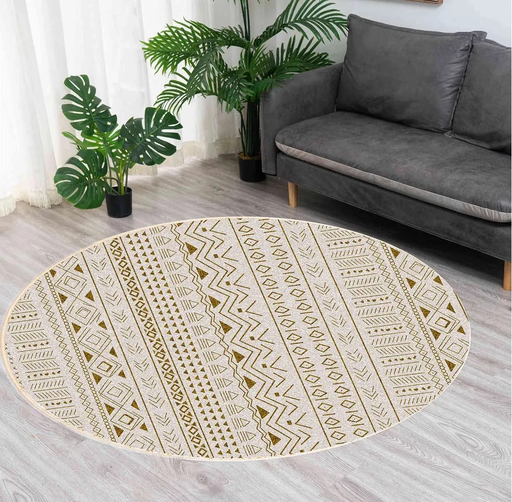 Okrúhly koberec Sahara – etno vzor v zemitých odtieňoch Rozmer: 160 cm