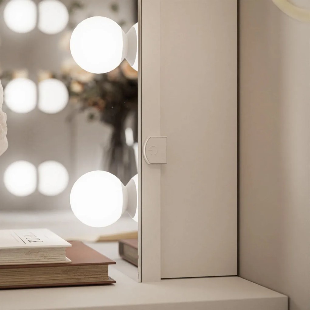 TOALETNÝ STOLÍK KATHLEEN SHINE BIELY LESK + ZLATÉ NOHY + ZRKADLO