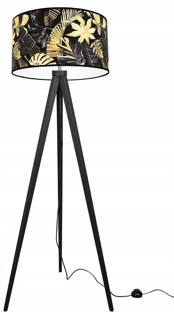 Stojacia lampa Gold Flowers, 1x čierne textilné tienidlo s kvetinovým vzorom, (výber zo 4 farieb konštrukcie), (fi 35cm)