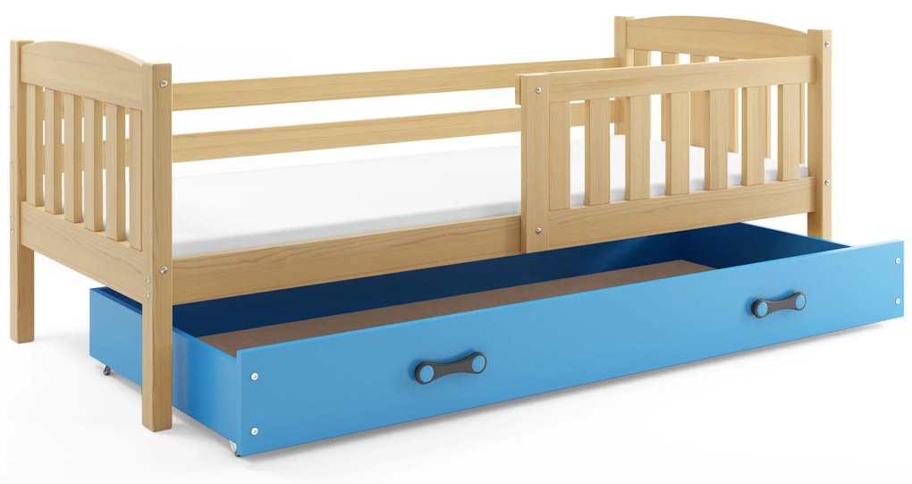 Interbeds Jednolôžková posteľ Kubus2 prírodná 190x90 s matracom a šuplíkom - modrá