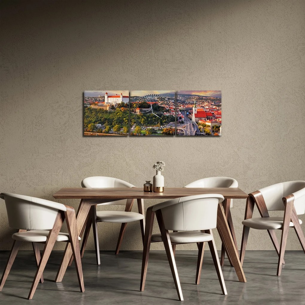 Obraz - Panorama Bratislavy, Slovensko (s hodinami) (90x30 cm)