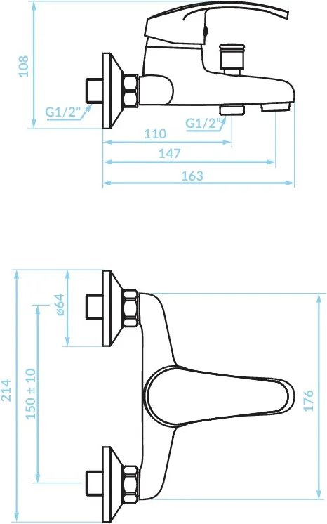 Kuchinox Kakadu, nástenná vaňová batéria, biela, LAV-BKK_610D