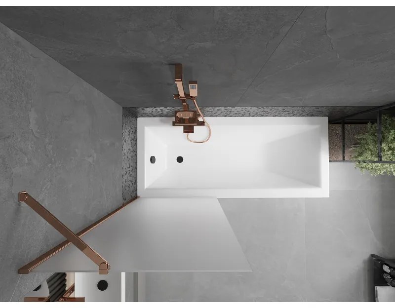 Mexen Next, vaňová zástena 1-krídlová 70 x 150 cm, fixné krídlo, 6 mm námraza sklo, ružové zlato profil, 895-070-000-00-30-60