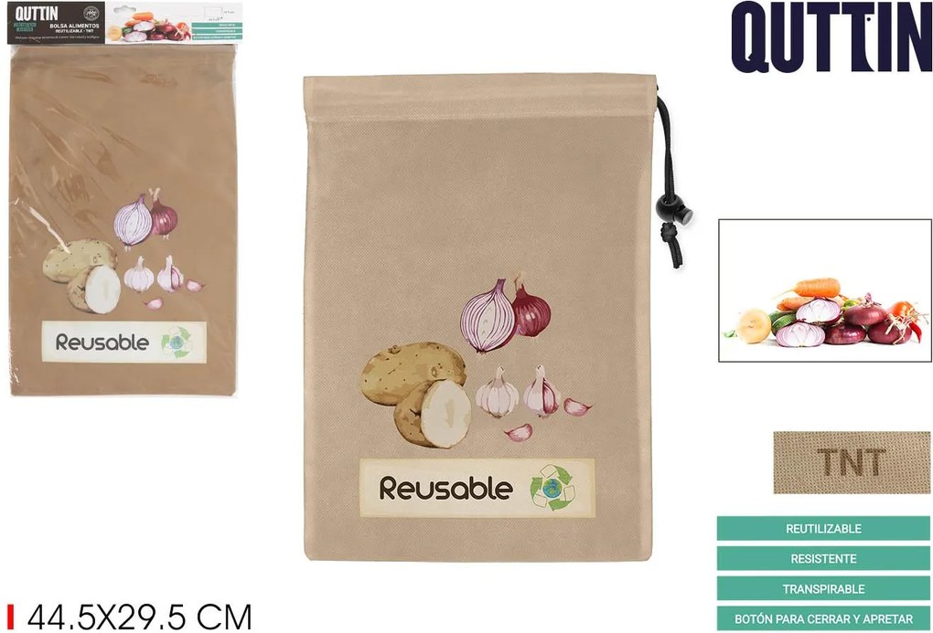 QUTTIN Vrecko na zemiaky, cibuľu alebo cesnak, REAUSABLE, hnedé 44,5 x 29,5 cm