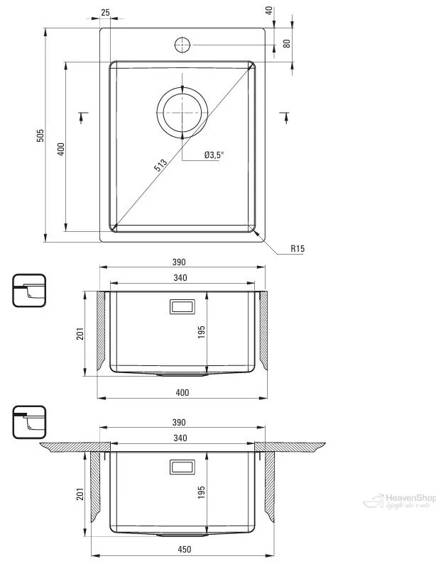 Deante Olfato, 1-komorový nerezový drez 390x505x200mm, brúsená oceľ, DEA-ZPO_010E