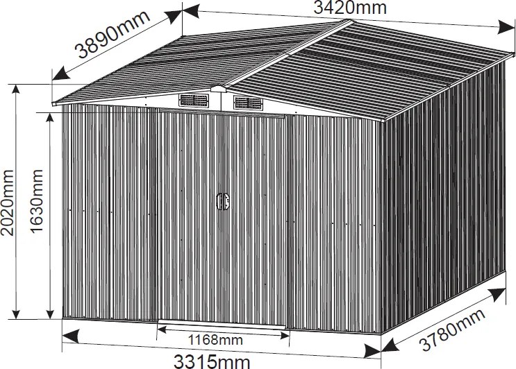 Záhradný domček BestBerg BBSH-1113W / 13,3 m² / 342,5 x 389 x 202 cm / dekor dreva/hnedá