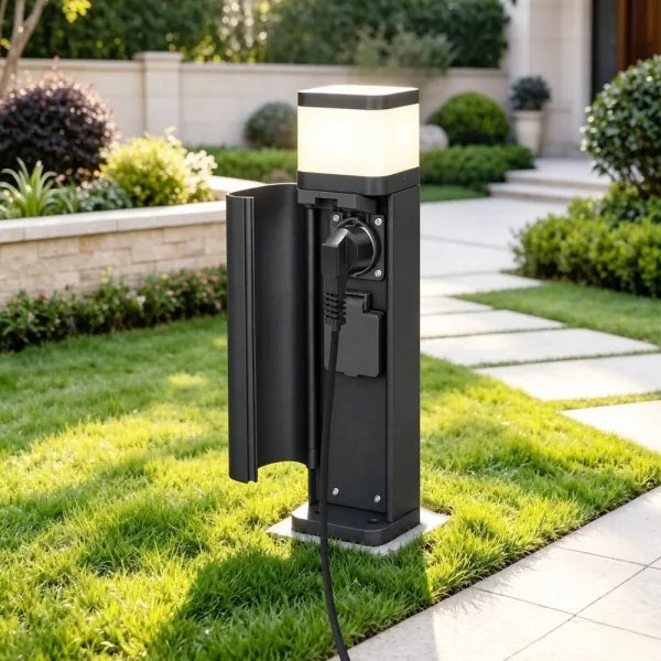 BRILAGI - Vonkajšie svietidlo s 2 zásuvkami SCHUKO PILLAR 1xG9/11W/230V IP44 čierne