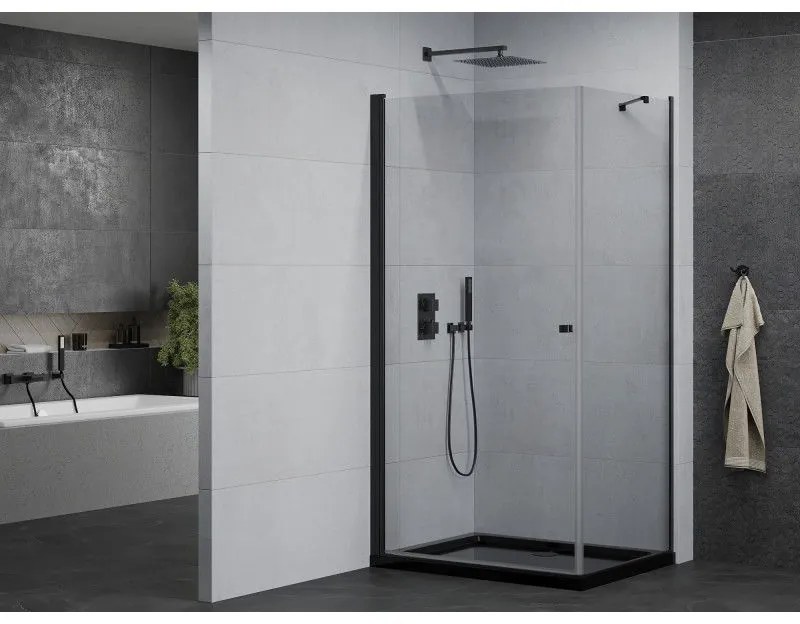Mexen Pretoria, sprchovací kút 70 (dvere) x 120 (stena) cm, 6mm číre sklo, čierny profil + čierna sprchová vanička, 852-070-120-70-00-4070B