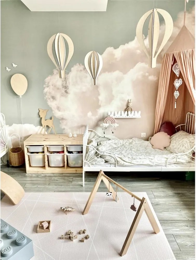 Súprava 3D teplovzdušných balónov – drevená stropná dekorácia pre deti (3 ks)