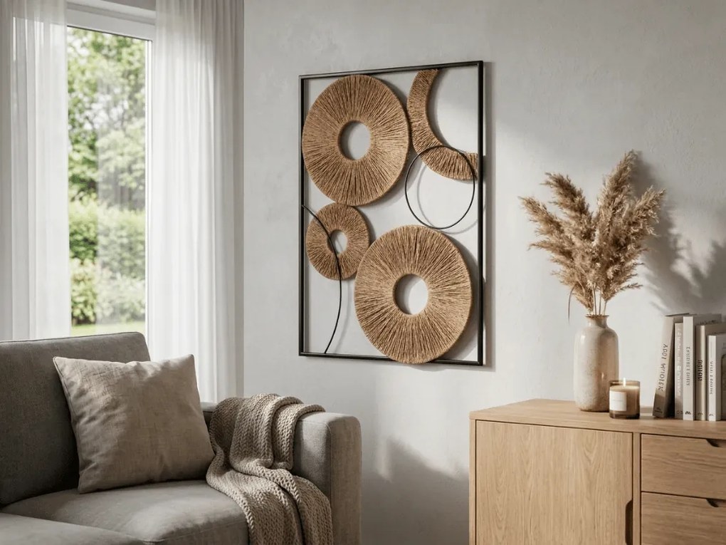 Nástenná dekorácia CIRCLES kovová 48x68 cm, čierna / hnedá