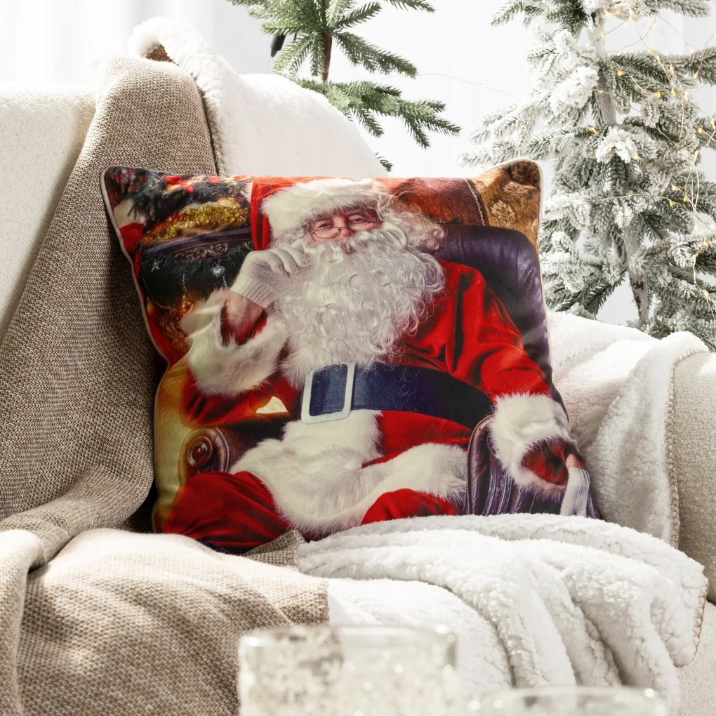 VIANOČNÁ DEKORAČNÁ OBLIEČKA NA VANKÚŠ SANTA3 45X45 CM VZOROVANÁ