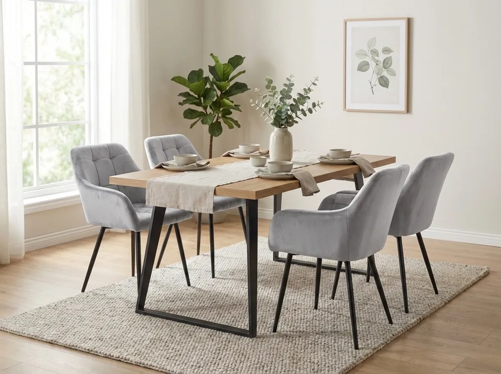 Sivé jedálenské kreslo LOREN VELVET s čiernymi nohami