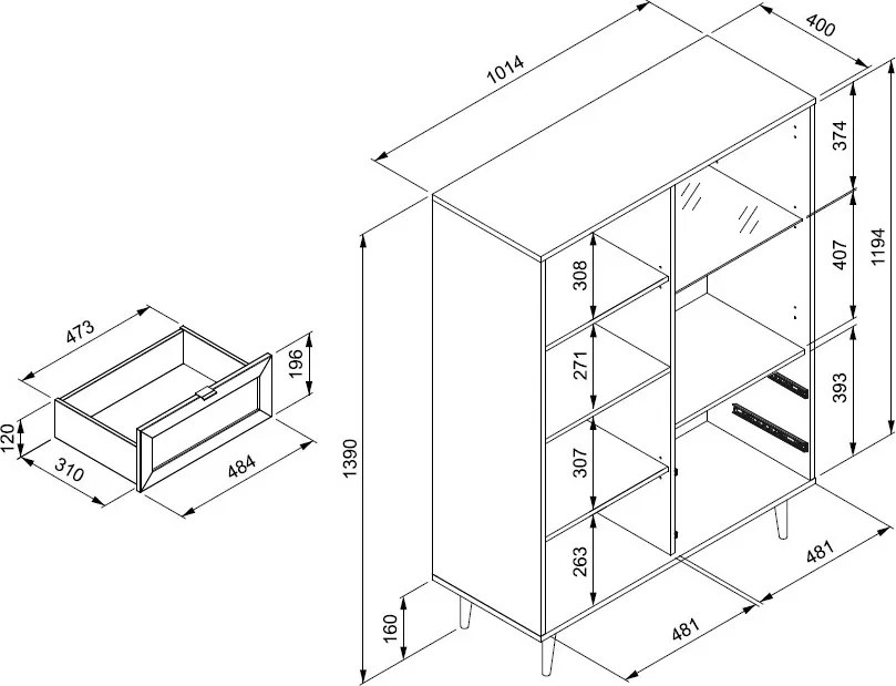 Vysoká skrinka s presklením Bali, dub sonoma/výplet