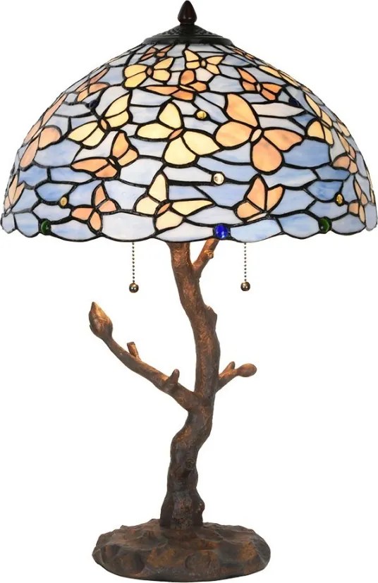 Modrá stolná lampa Tiffany Butterflies - Ø 40*60 cm E27/max 2x60W