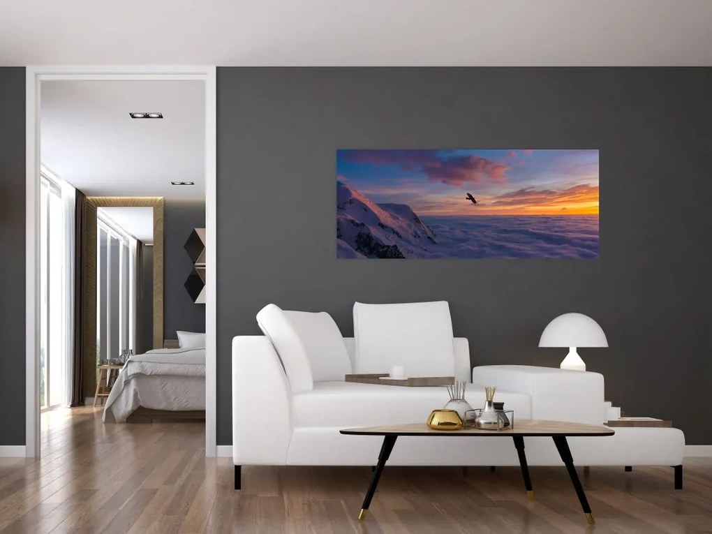 Obraz pri západe slnka, Mt. blanc (120x50 cm)