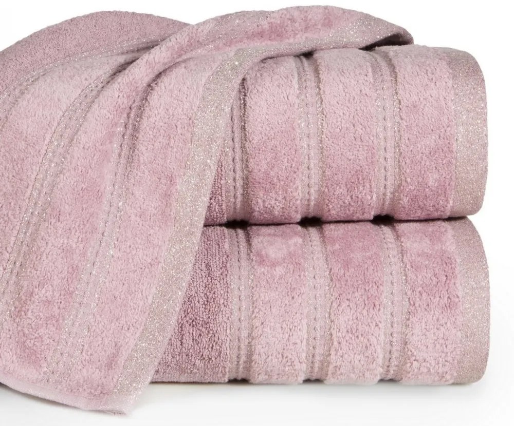 Osuška GLORY v jemnej ružovej farbe, s velúrovým okrajom a lesklou niťou Šírka: 50 cm | Dĺžka: 90 cm