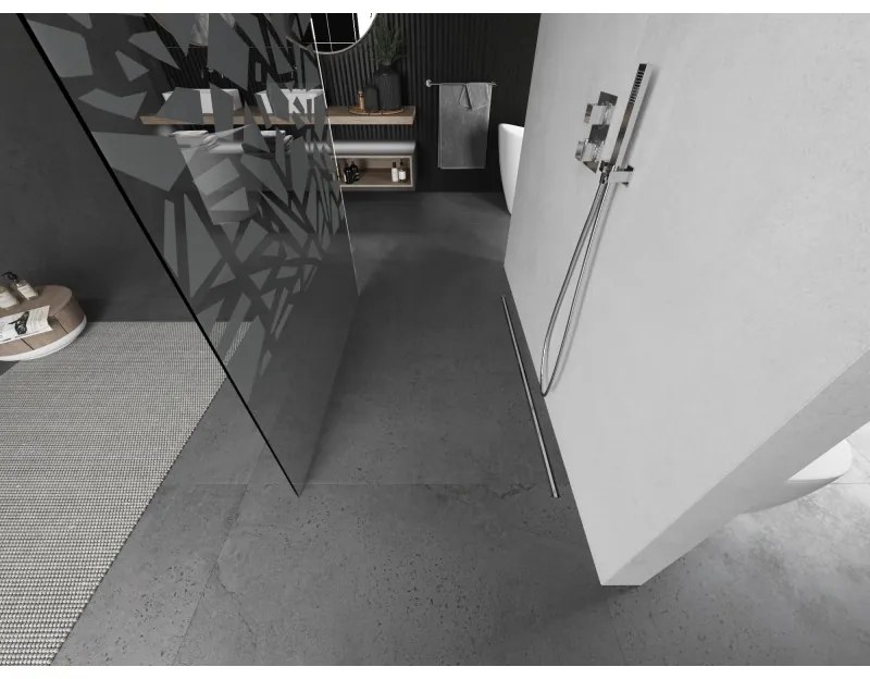 Mexen Kioto, sprchová zástena Walk-In 140 x 200 cm, 8mm číre sklo biely vzor, brúsená oceľ profil, 800-140-002-97-85