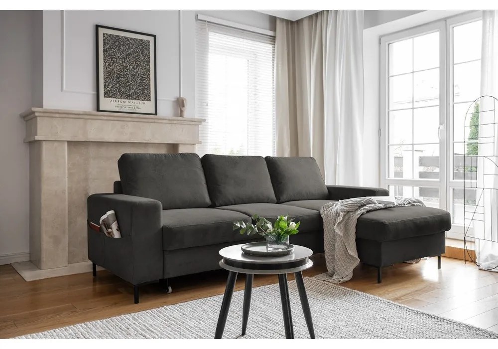 Tmavosivá menčestrová rozkladacia rohová pohovka (pravý roh) Lofty Lilly – Miuform