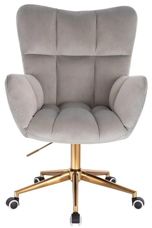 LuxuryForm DESIGN Otočné kreslo AURORA VELUR na zlatej podstave s kolieskami - svetlosivé