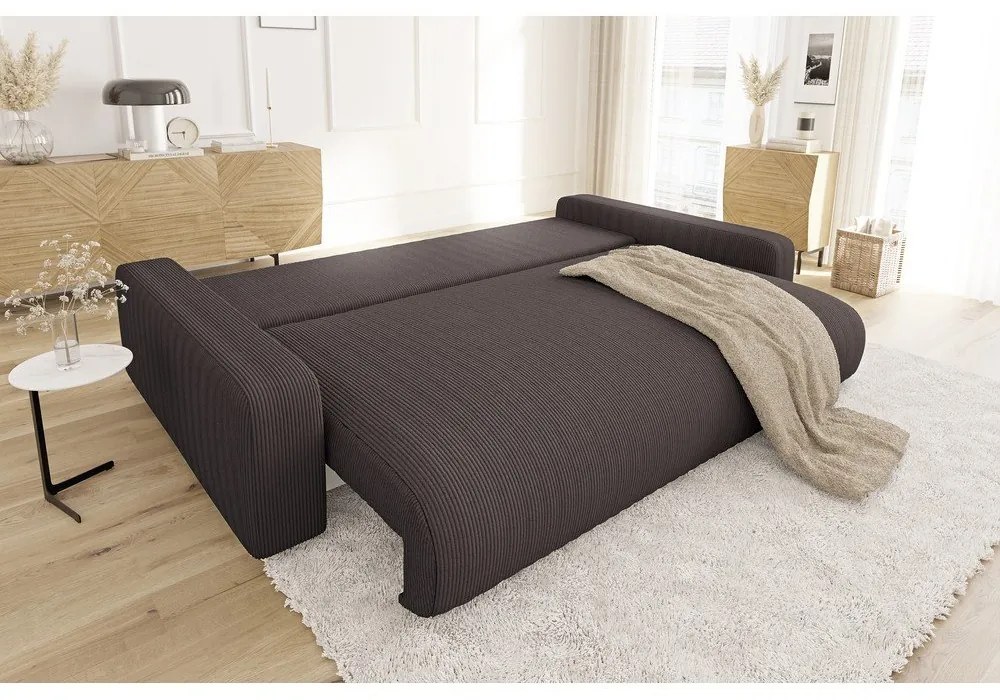 Hnedá menčestrová rozkladacia/s úložným priestorom pohovka 234 cm Sara – Ropez