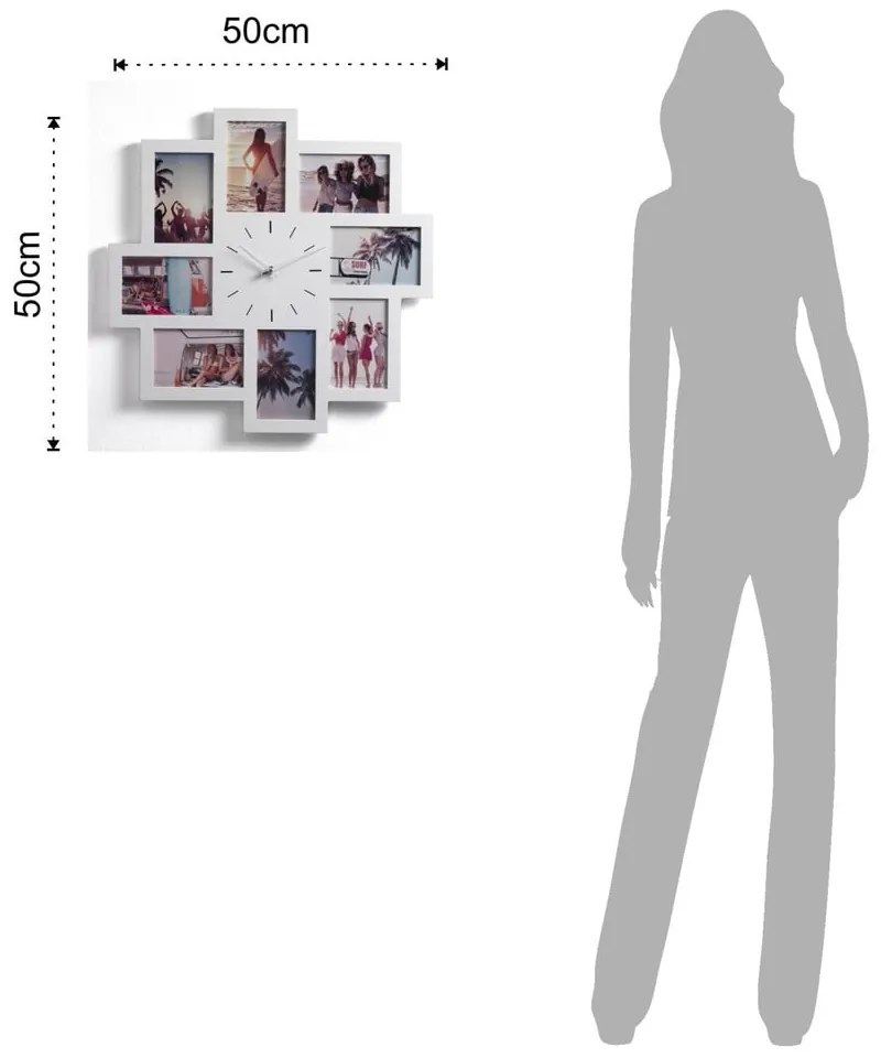 Nástenný fotorámik na 8 fotografií s hodinami Tomasucci Olly