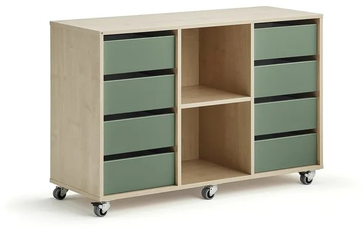 Úložná skriňa CASPER, 8 zásuviek, 2 priehradky, breza, tmavozelená