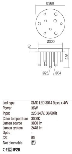 Redo 01-2039 - LED Stropné svietidlo MADISON 9xLED/4W/230V zlatá