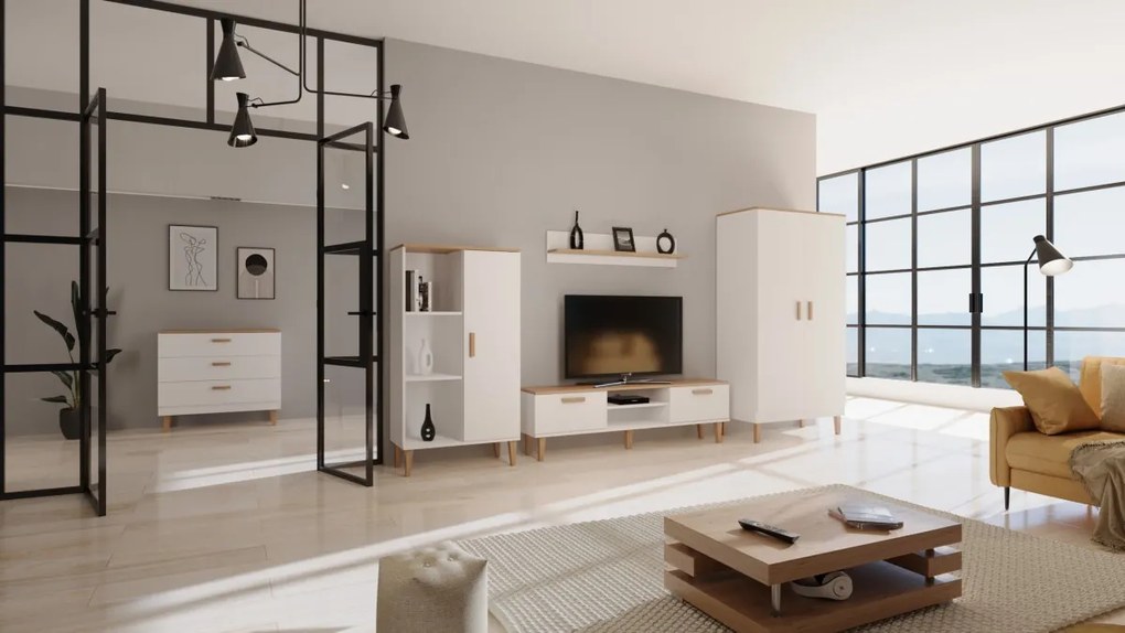 Šatníková skriňa DENVER 100 cm biela/dub hickory