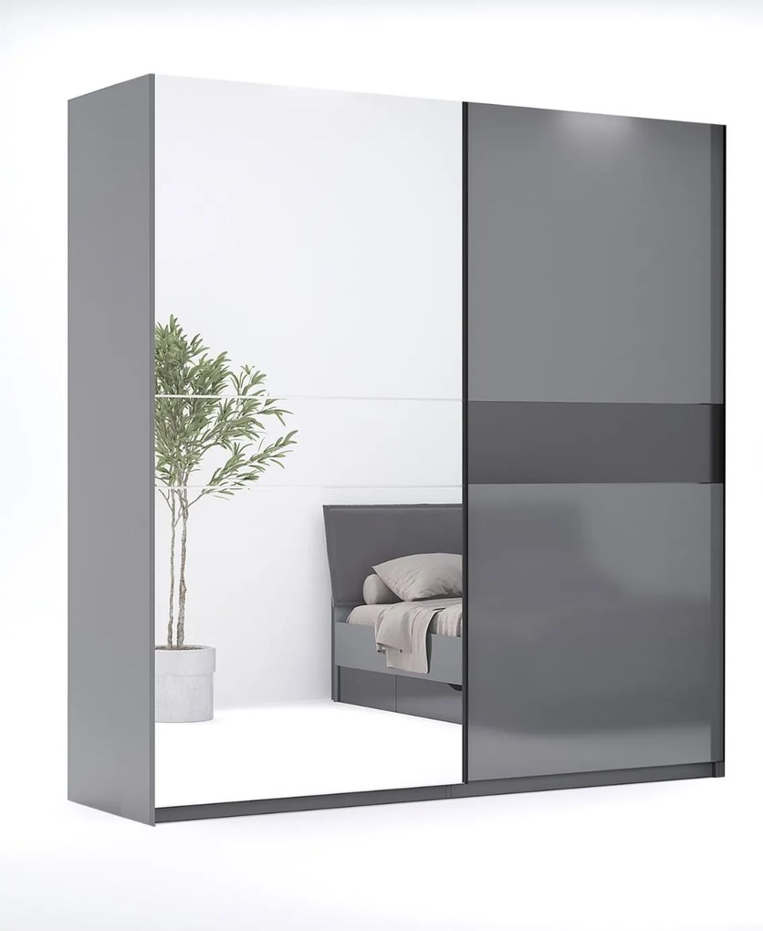 Posuvná šatníková skriňa so zrkadlom 200 cm Teo grafitová