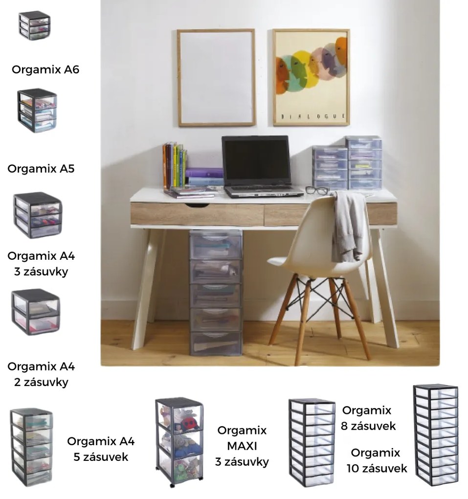 Úložný box so 6 zásuvkami, antracitová farba, OFFICEMIX