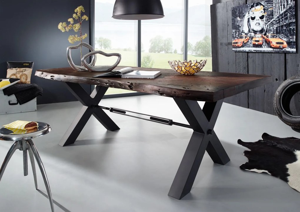 Bighome - DARKNESS Jedálenský stôl 220x110cm - čierne nohy, hnedá, akácia