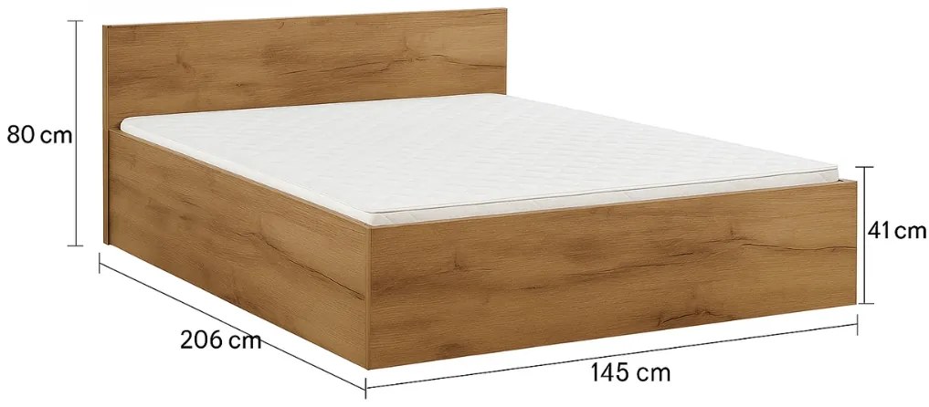 Posteľ SOFIA 140 x 200 cm, dub artisan Rošt: S lamelovým roštom, Matrac: Matrac DELUXE 10 cm