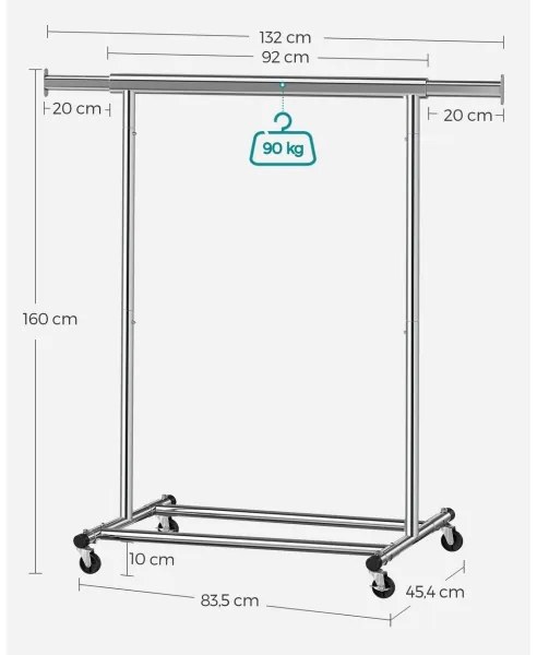 Mobilný stojanový vešiak LINEA strieborný