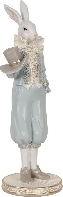 Dekorácia figúrka biely králik v modrom obleku - 11*10*31 cm
